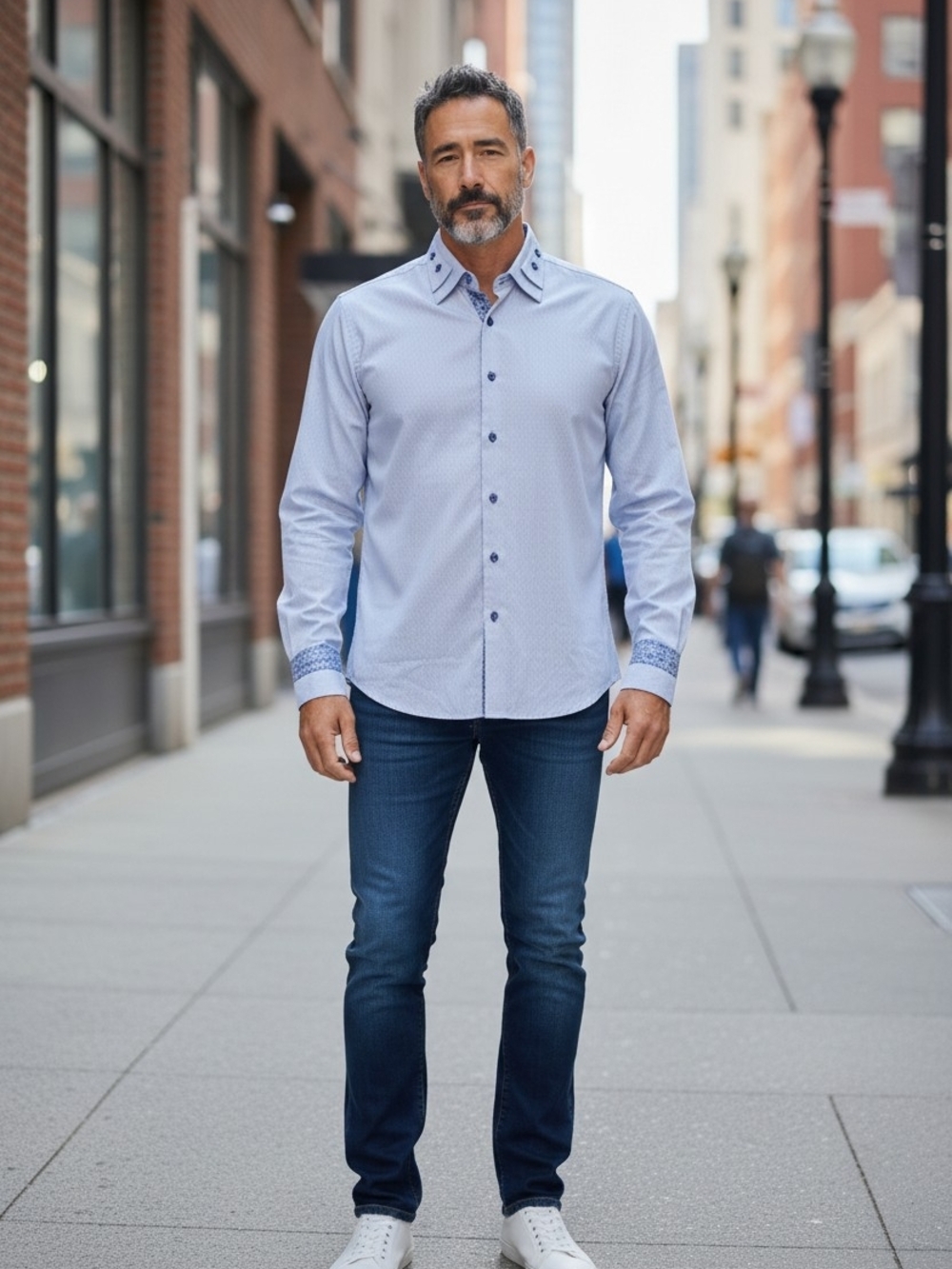 Men's Light Blue Long-Sleeve Dress Shirt - Business or smart casual